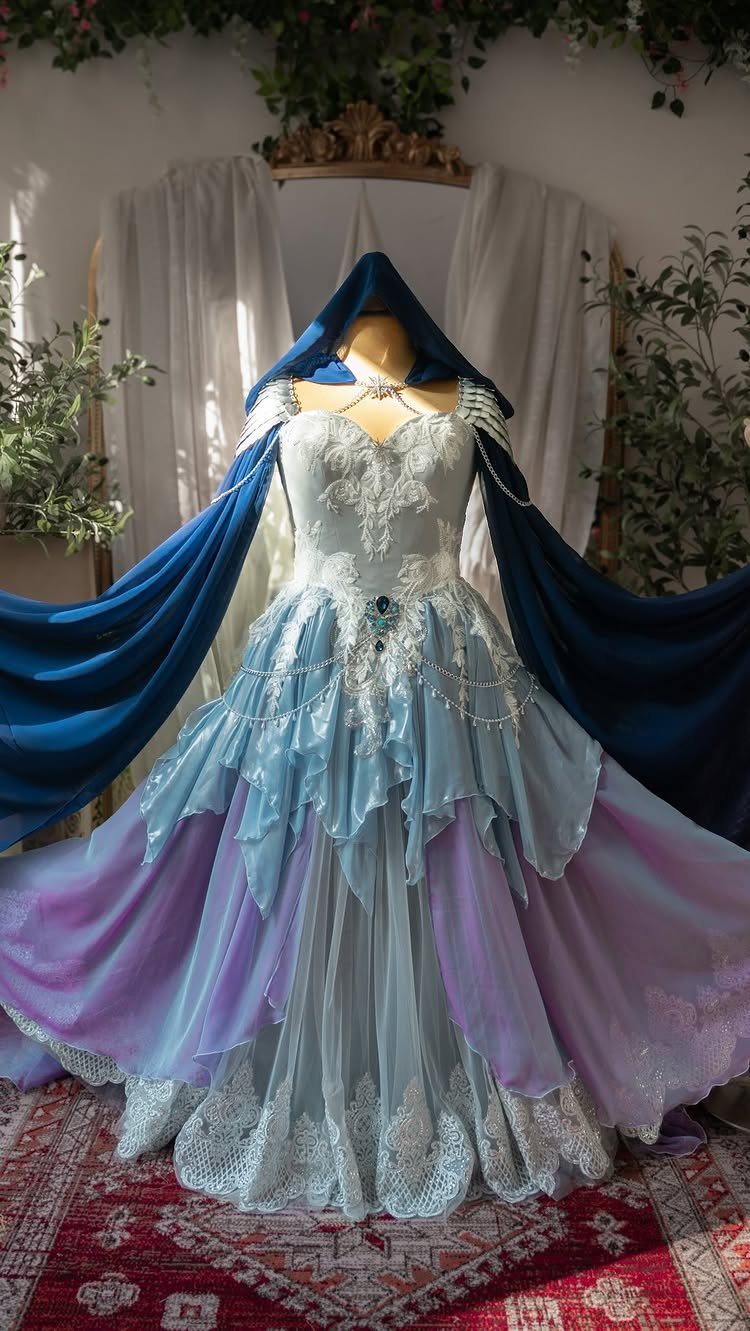 8 Alternative Wedding Dresses for Every Kind of Modern Bride 8 A fantasy wedding dress with a blue ombre skirt and a dark blue hooded cape.