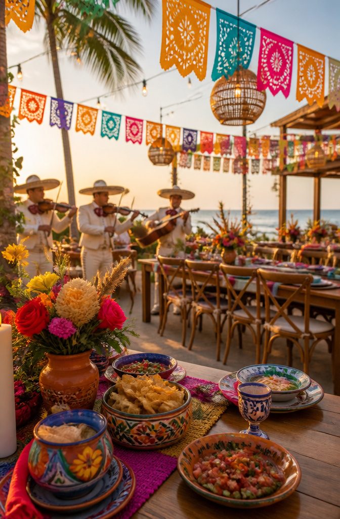 Luxury Destination Wedding: 5 Locations and What to Plan For 9 Wedding reception with mariachi musicians and colorful decor.