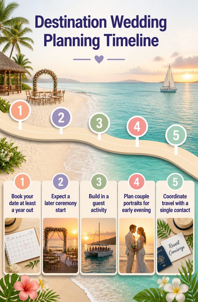 Luxury Destination Wedding: 5 Locations and What to Plan For 8 Planning timeline for destination weddings with key events.