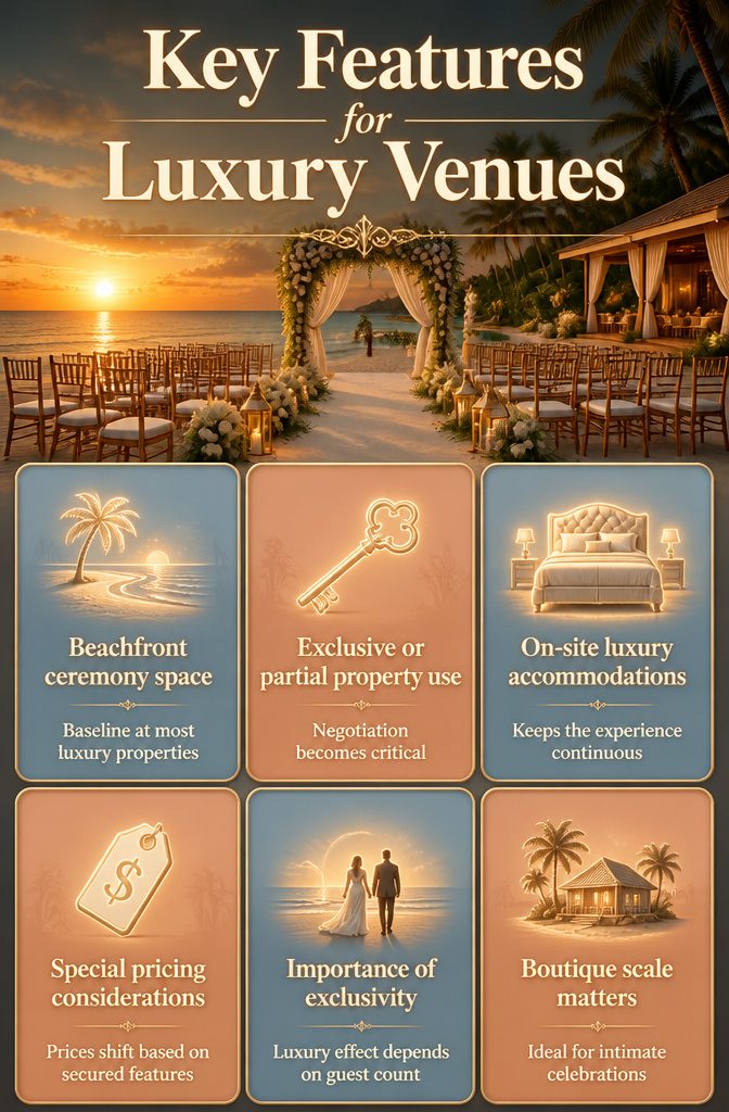 Luxury Destination Wedding: 5 Locations and What to Plan For 7 Checklist listing features of luxury wedding venues.
