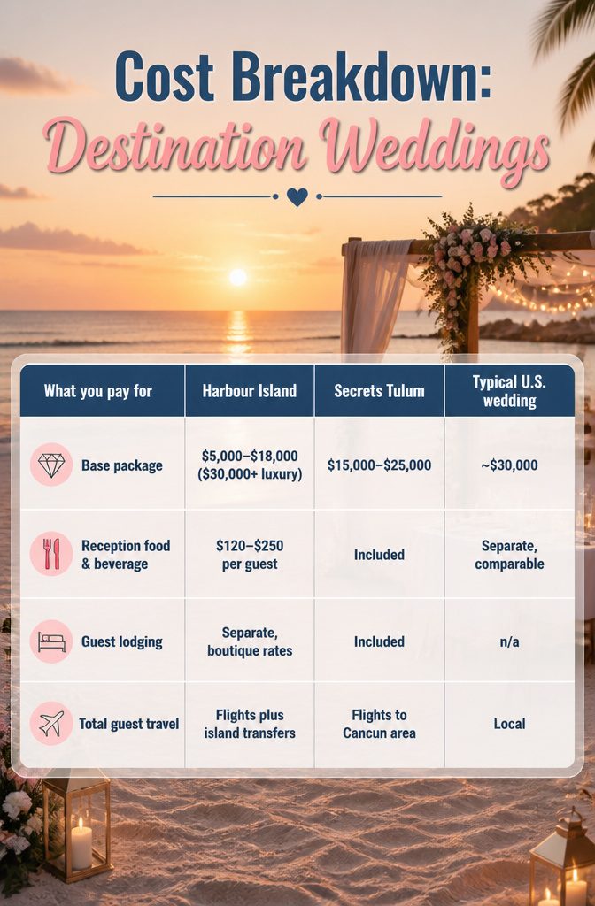 Luxury Destination Wedding: 5 Locations and What to Plan For 6 Infographic showing cost breakdown for luxury destination weddings.