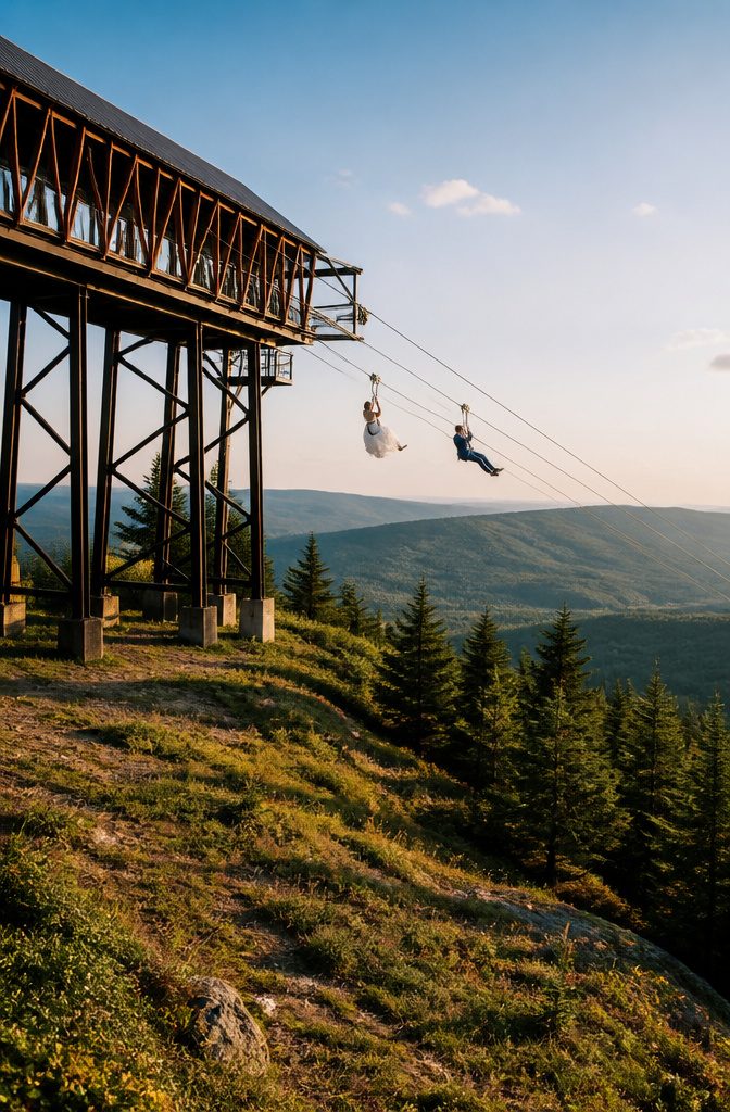 Ski lift transporting wedding guests to the ceremony at Catamount Mountain Resort.