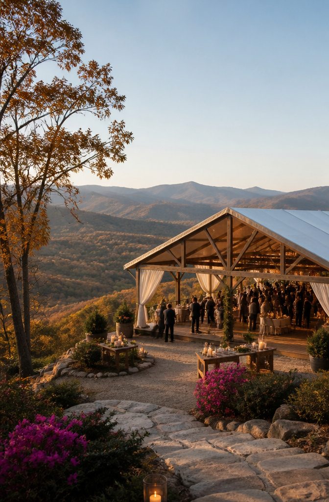 Mountain view in South Carolina's Upcountry during a wedding.