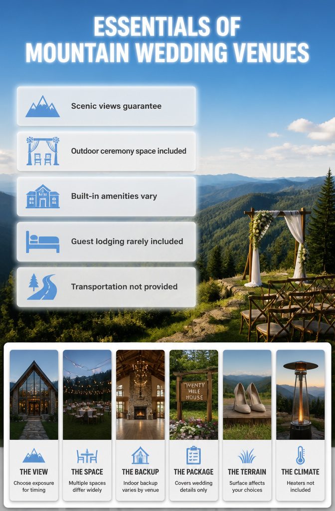 Visual guide showing different mountain wedding venue features.