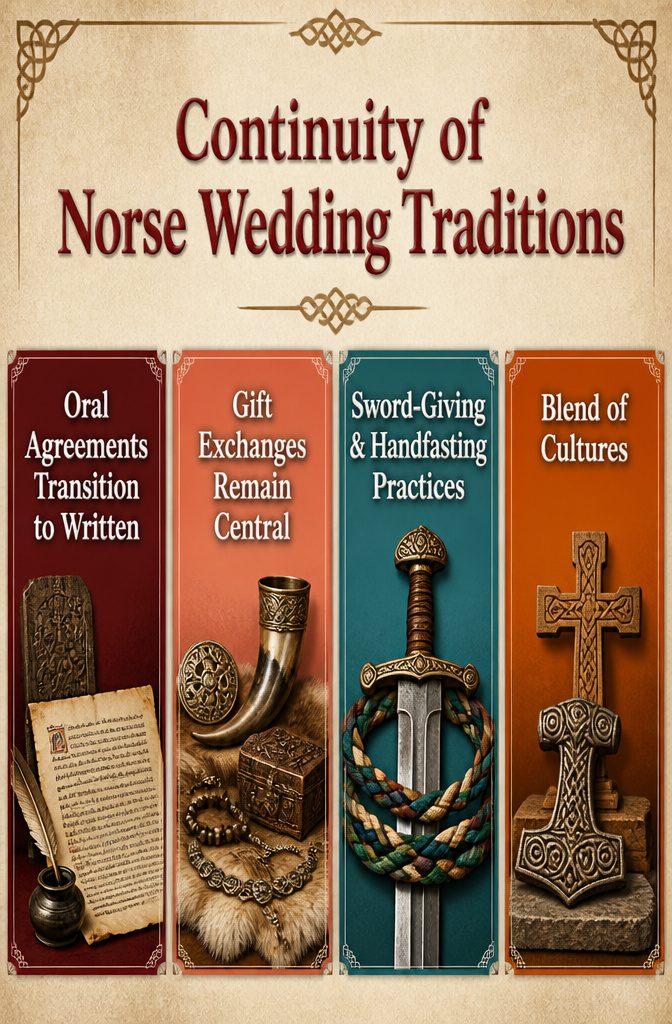 Norse Wedding Traditions: Rituals From Betrothal to Feast 9 An information image titled 'Continuity of Norse Wedding Traditions'.