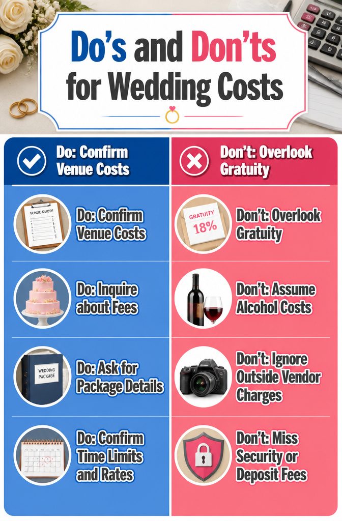 Checklist highlighting hidden costs associated with wedding venues.
