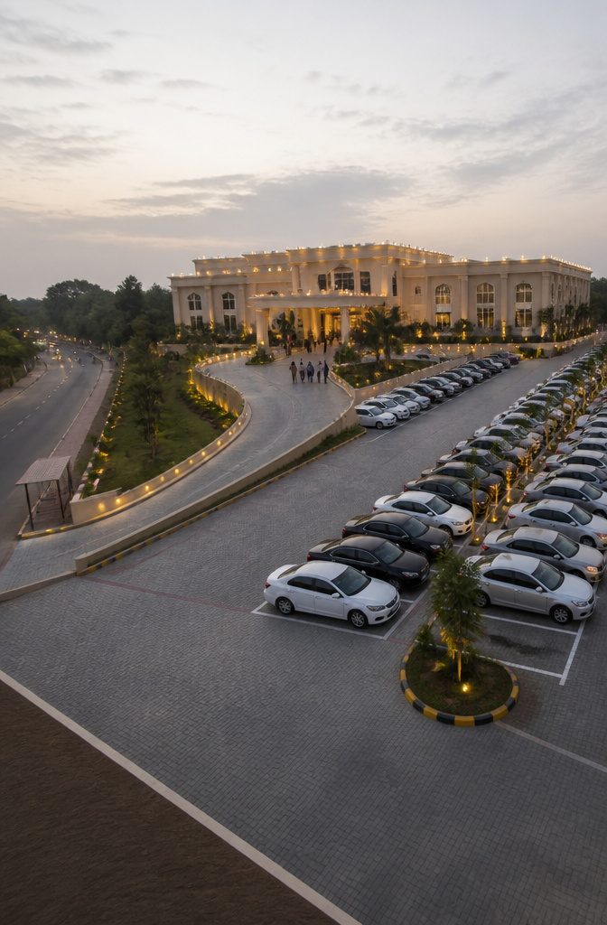 Image depicting parking and accessibility features at a banquet hall.