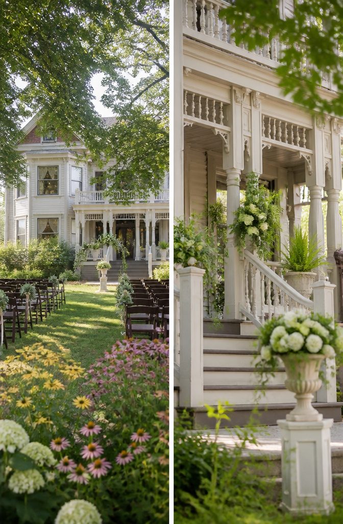 10 Vintage Wedding Venues in Indiana for a Classic Celebration 7 Historic Prairie Guest House surrounded by gardens in Fishers, Indiana.